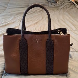 Michael Kors large Austin leather Satchel in luggage color.